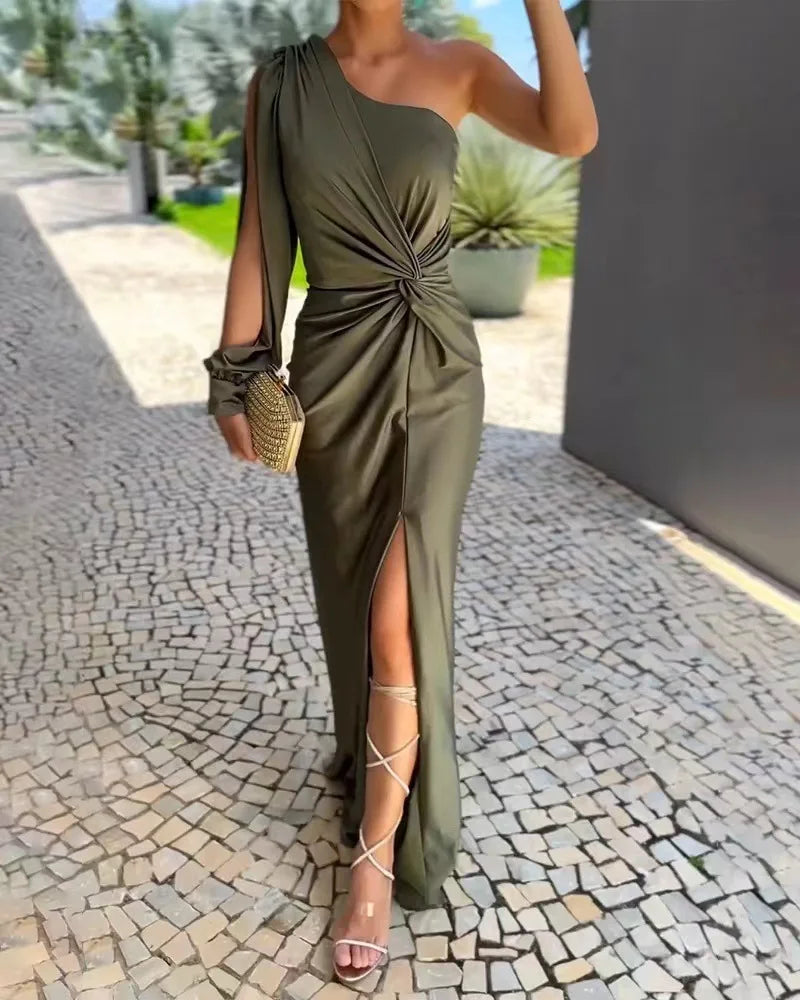 One Shoulder Draped Maxi Dress