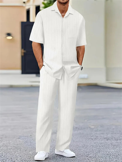 Striped 3D Print Lapel Shirt Set