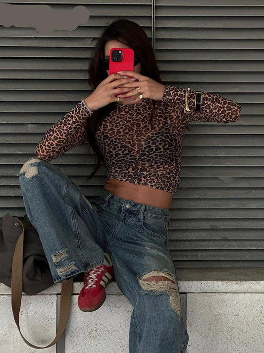 Dulzura Mesh Leopard Print Tee