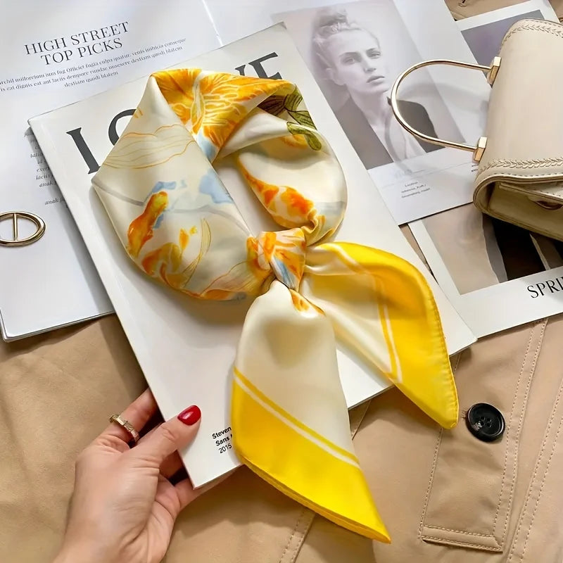 Floral Yellow Print Square Scarf