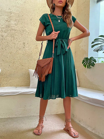 Pleated Flying-Sleeve Dress
