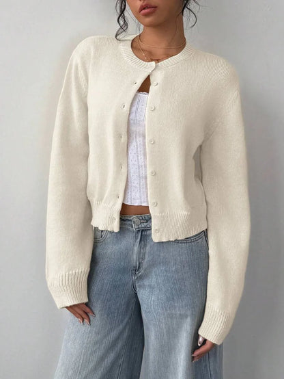 Cropped Button-Front Knit Cardigan
