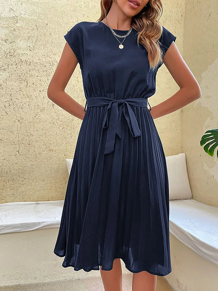 Pleated Flying-Sleeve Dress