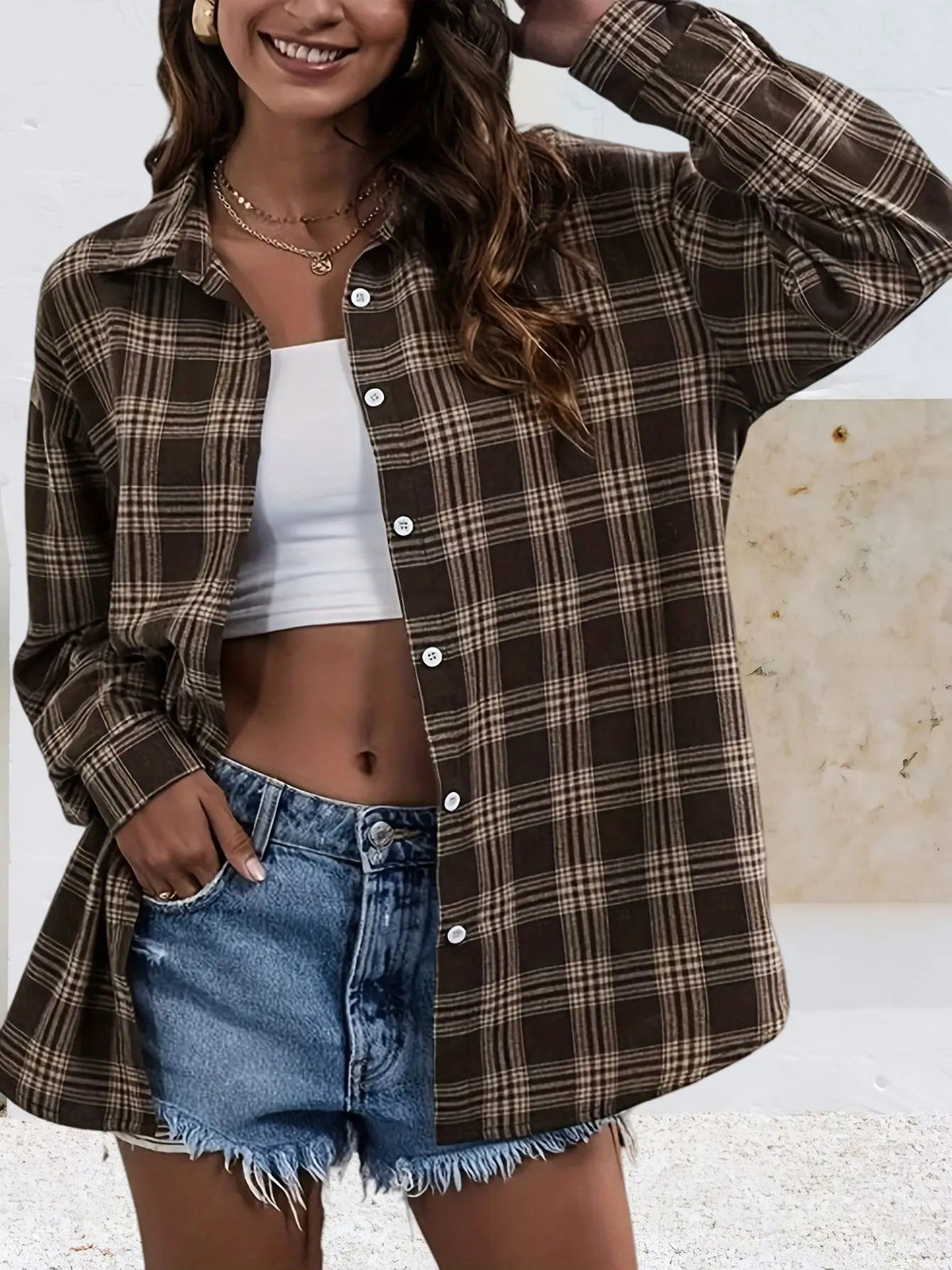 Plaid Flannel Button-Up Shirt
