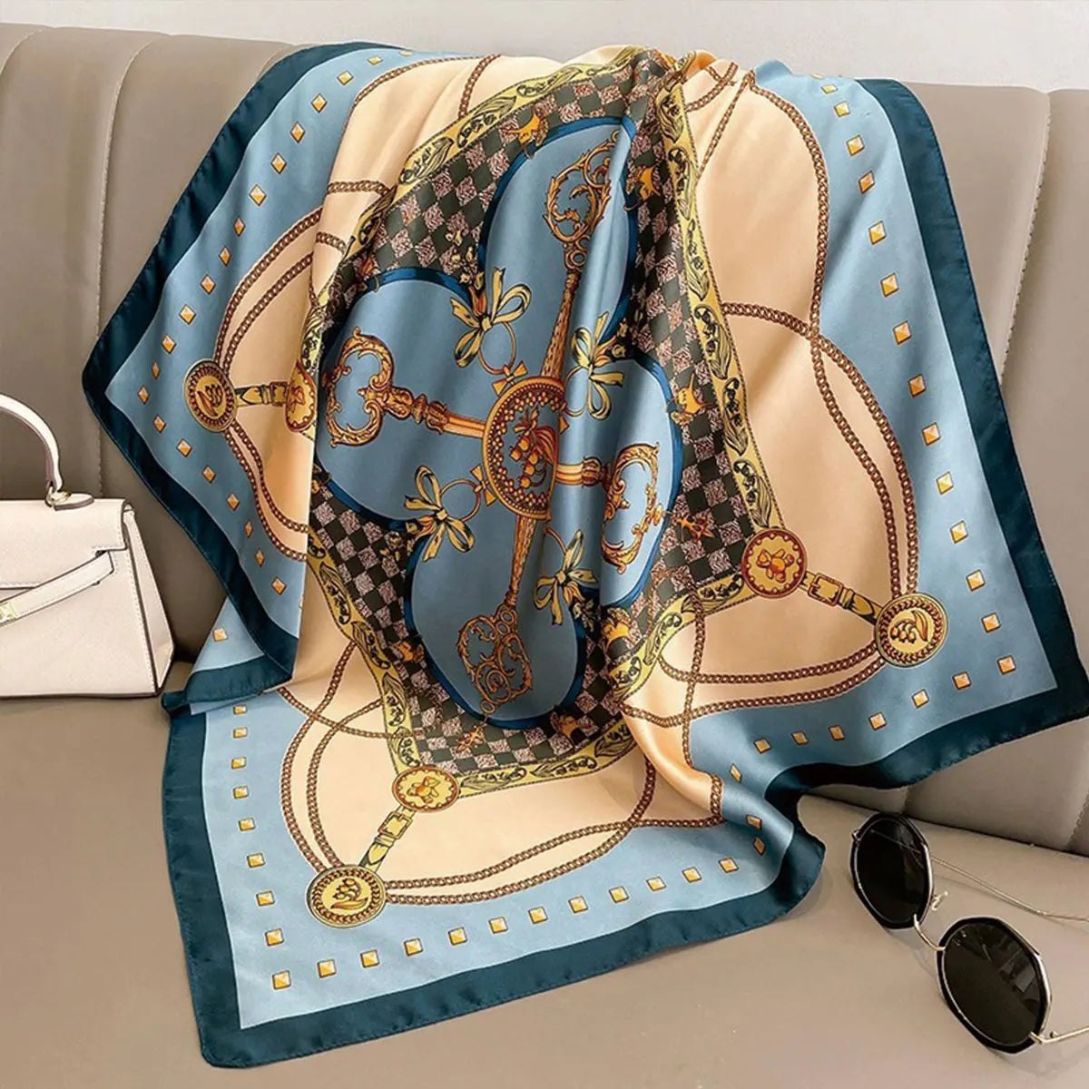 Korean Silk Print Square Scarf