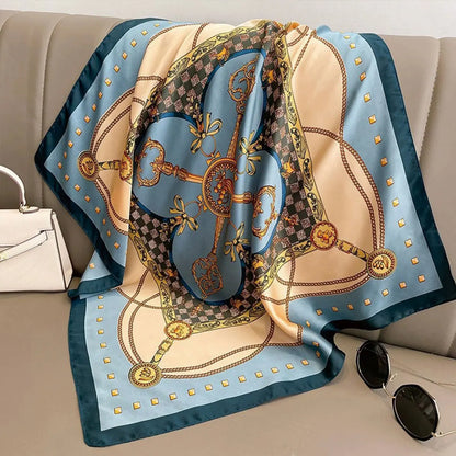 Korean Silk Print Square Scarf
