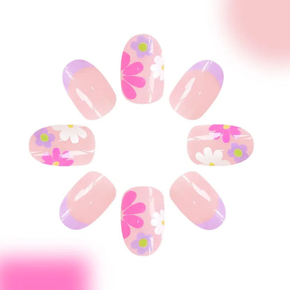 Pink Floral Almond Press On Nails
