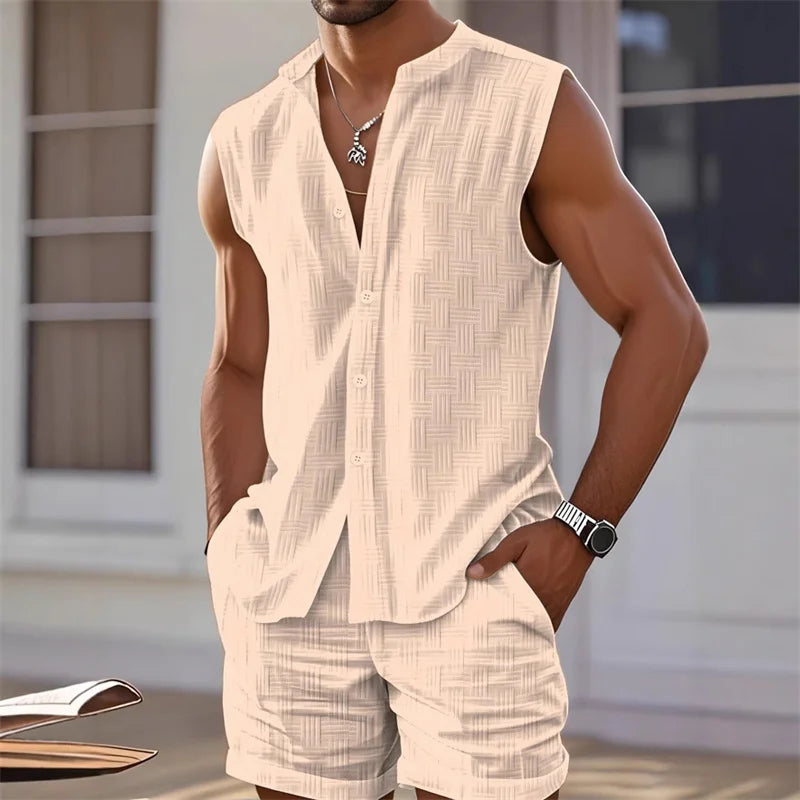 Plaid Sleeveless Vest Shorts Set