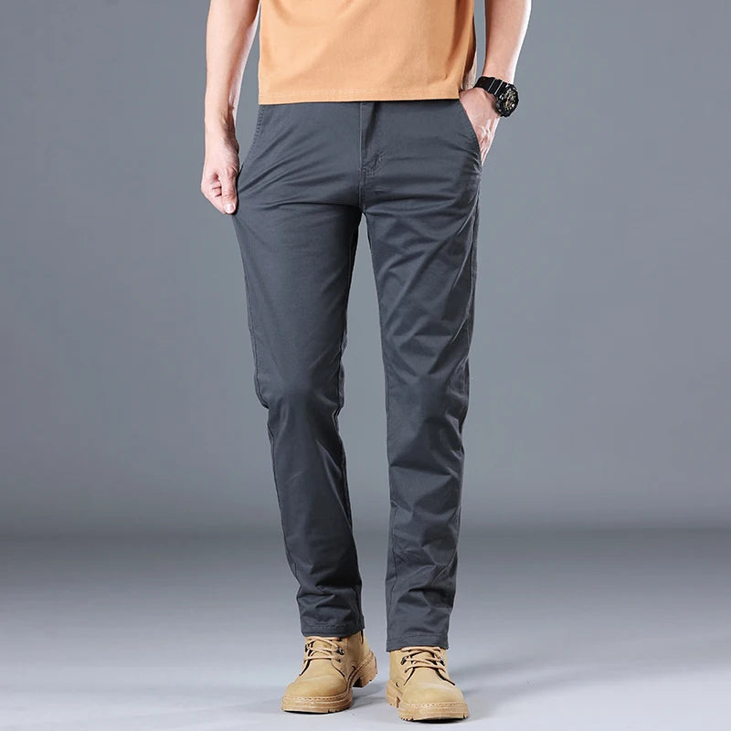 Cotton Solid Slim Straight Trousers