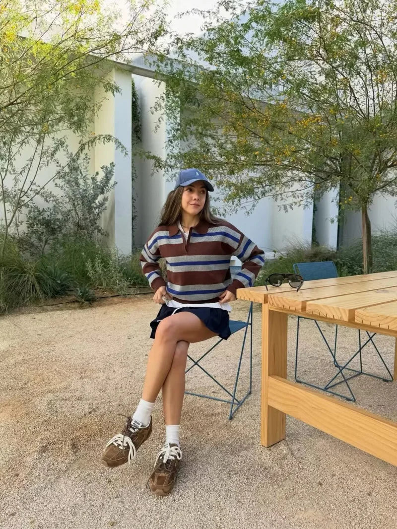Yellow Striped Polo Neck Sweater