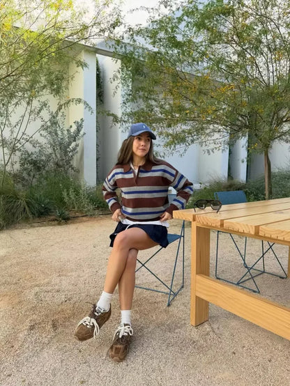 Yellow Striped Polo Neck Sweater
