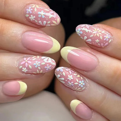 Pink Floral Press Nails