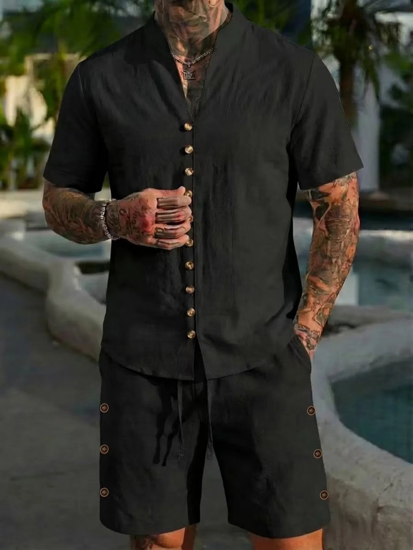 Linen Shirt Shorts Set