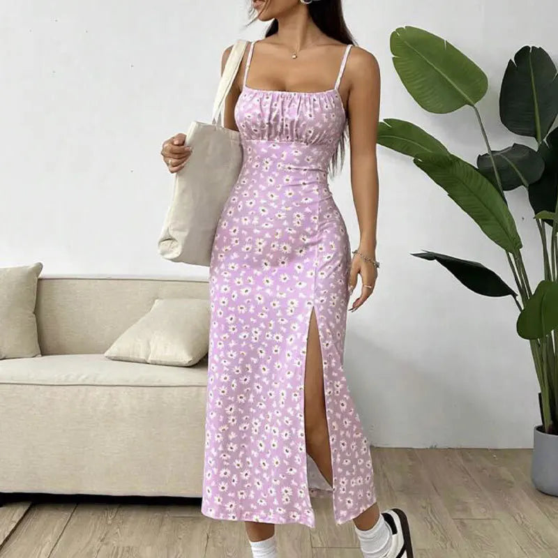 Floral Print Backless Maxi Dress
