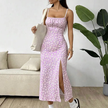 Floral Print Backless Maxi Dress