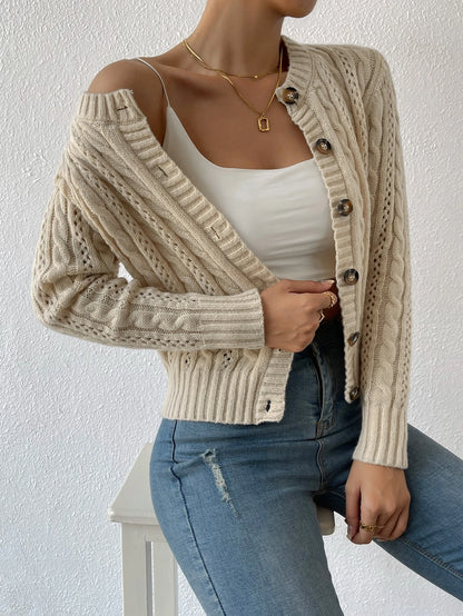 Open-Front Acrylic Knit Cardigan