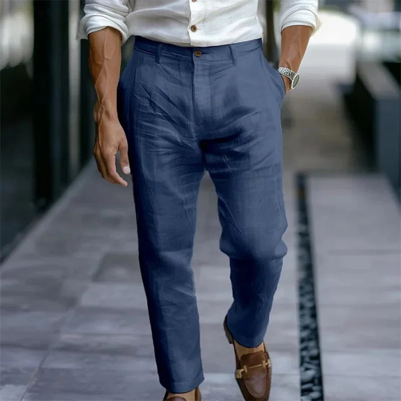 Linen Diagonal Pocket Loose Trousers