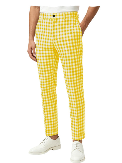 Blue White Checkered Slim Trousers