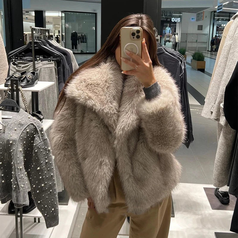 Gradient Fur Collar Coat