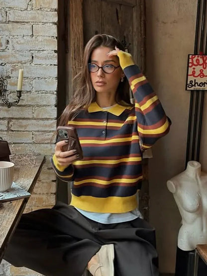 Striped Collared Knit Sweater
