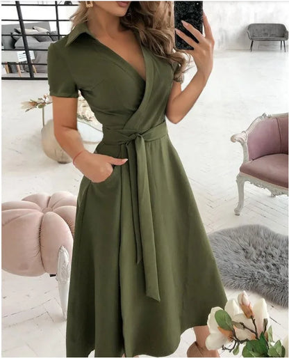 Printed V-Neck Sash Dress