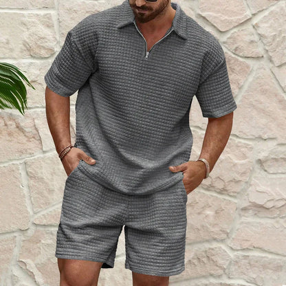 Plaid Lapel Short-Sleeve Sports Suit