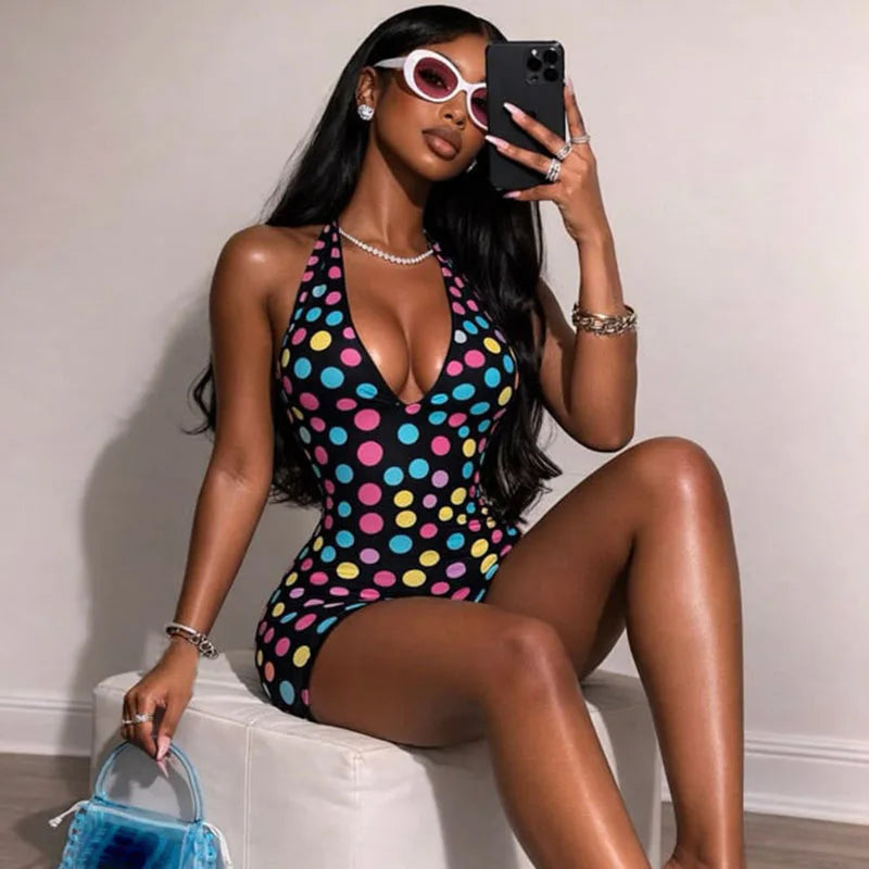 Polka Dot Halter Playsuit