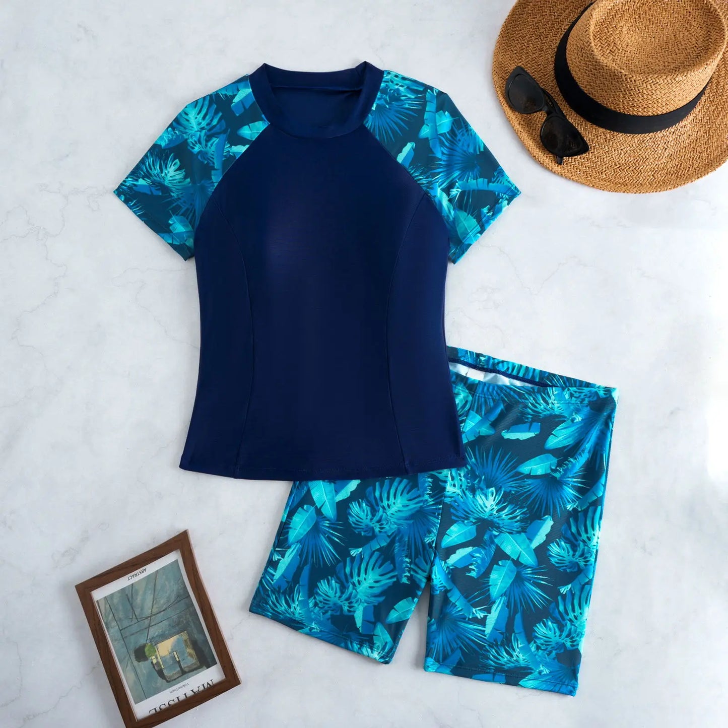 Printed Short Sleeve Tankini