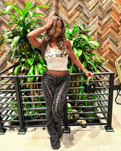 Lace-Up Flare Punk Jeans