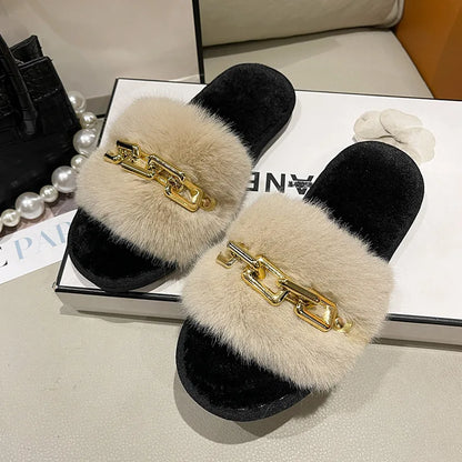 Women Metal Plush Winter Slippers