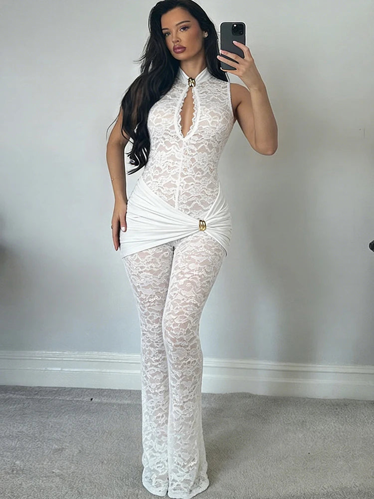 Ruched-Waist Flare Jumpsuit