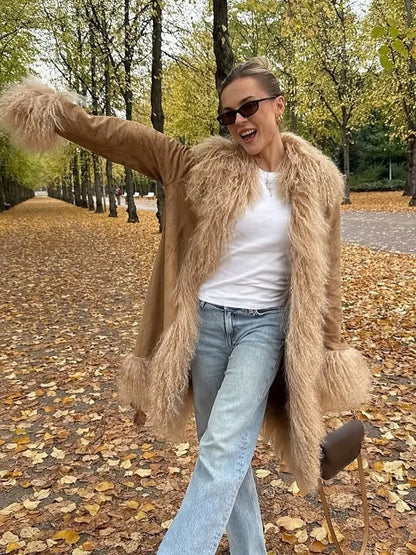 Spliced Faux Fur Overcoat
