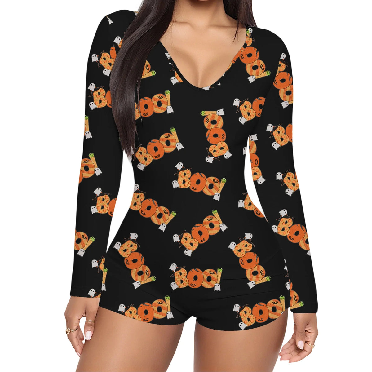 Halloween Print Long-Sleeve Jumpsuit