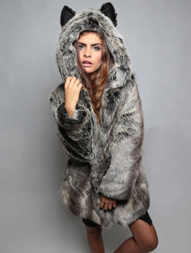 Animal Ear Hooded Faux Fur Coat
