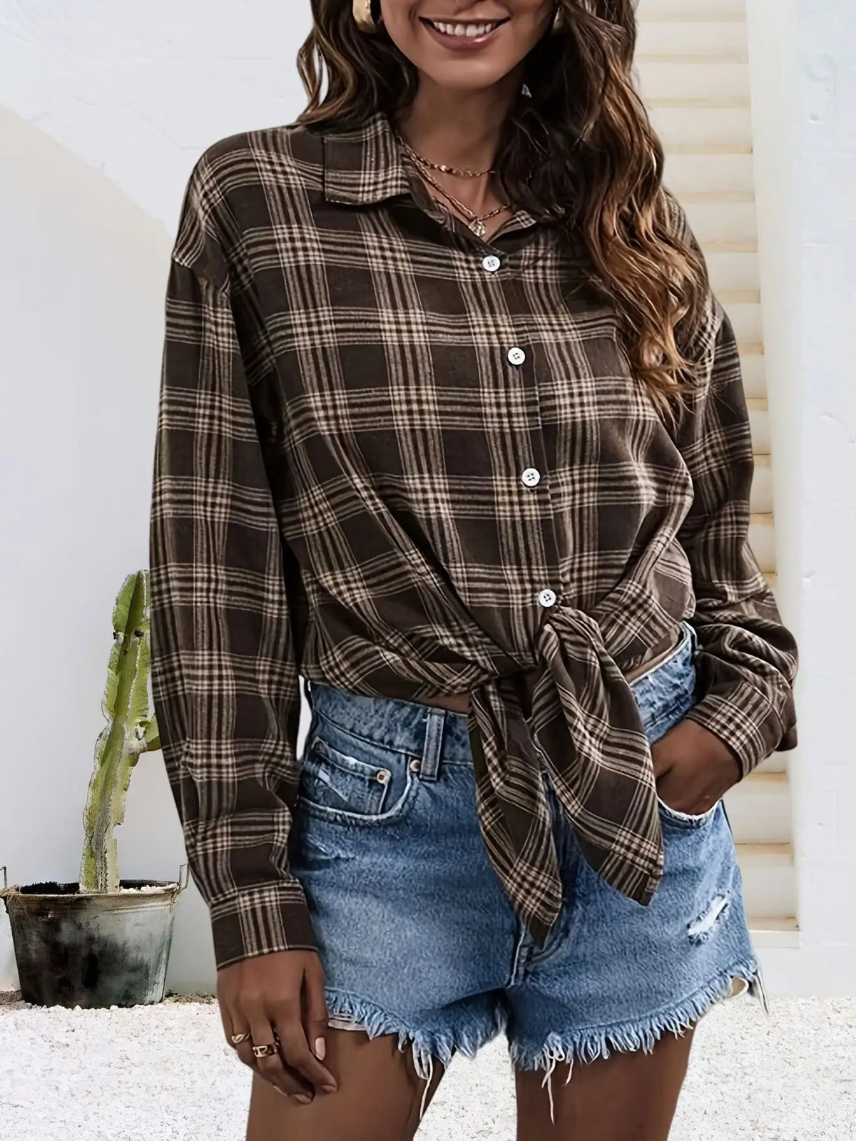 Plaid Flannel Button-Up Shirt