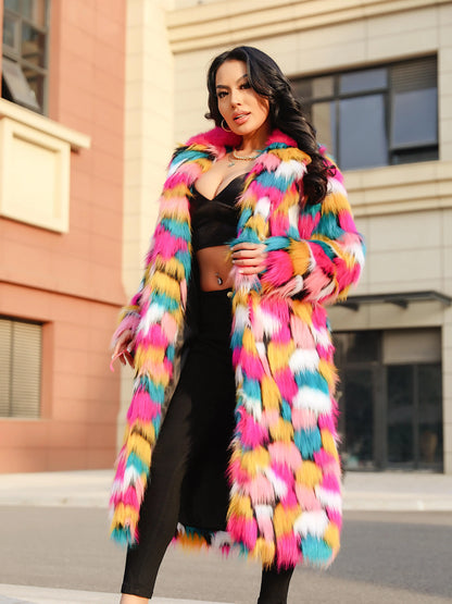 Rainbow Long Faux Fur Coat