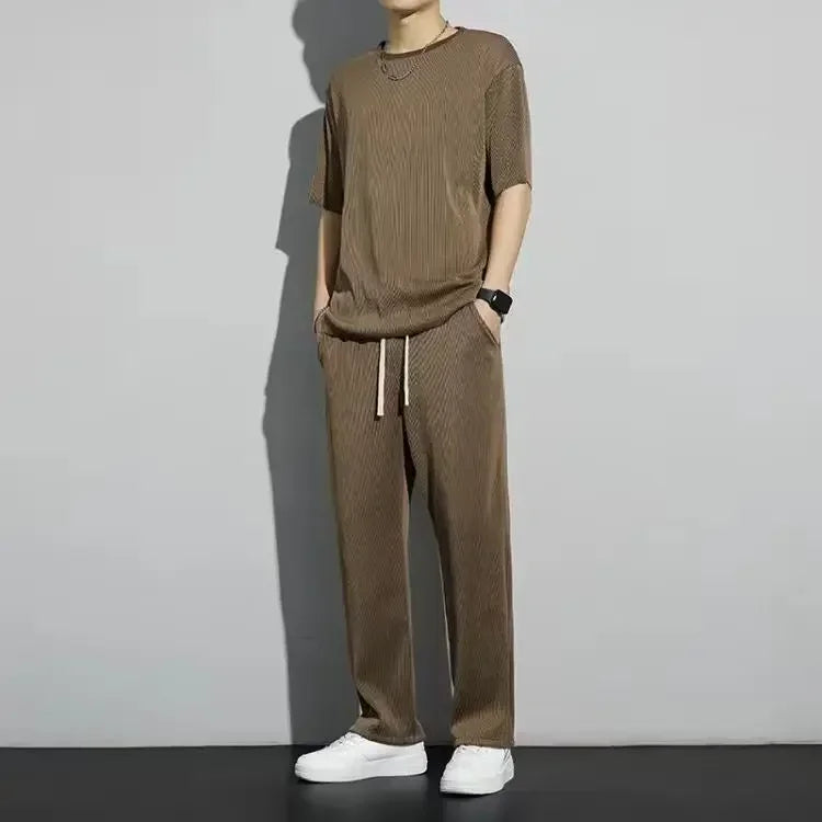 Ice Silk Wrinkled Sports Long Set