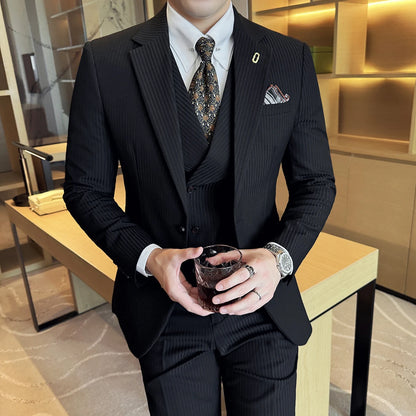 Luxury Stripe Slim Tuxedo Three-Piece