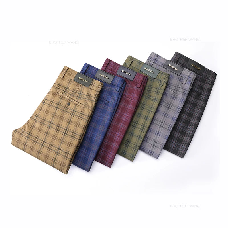 Cotton Plaid Slim Fit Trousers