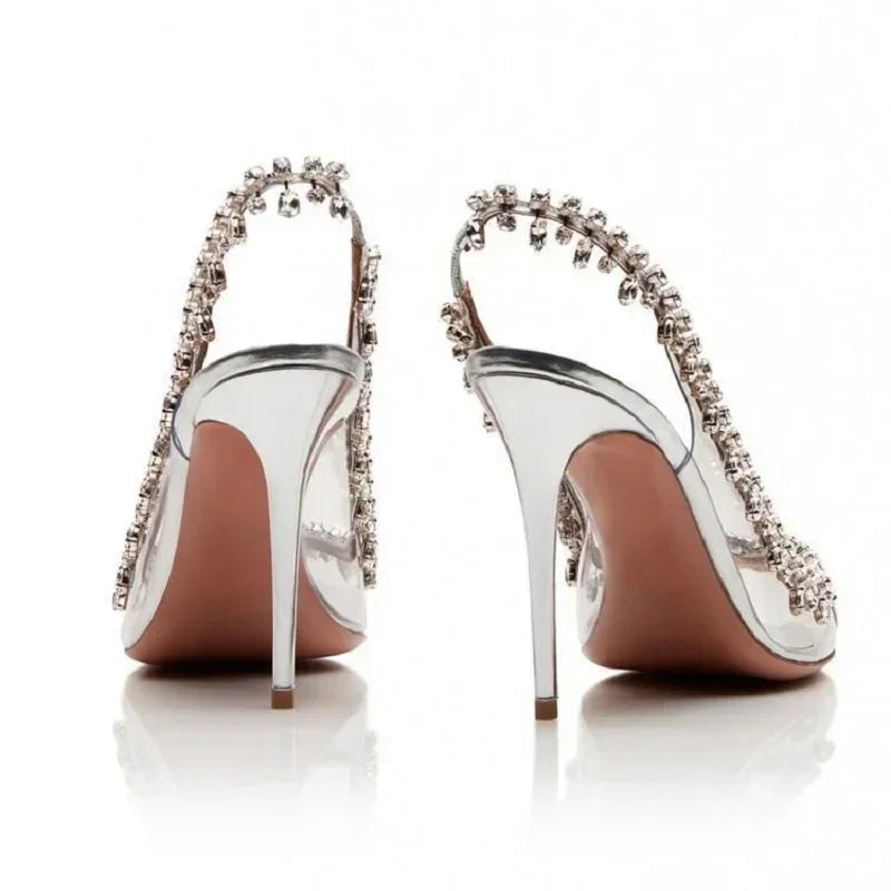 Silver Rhinestone Heeled Sandals
