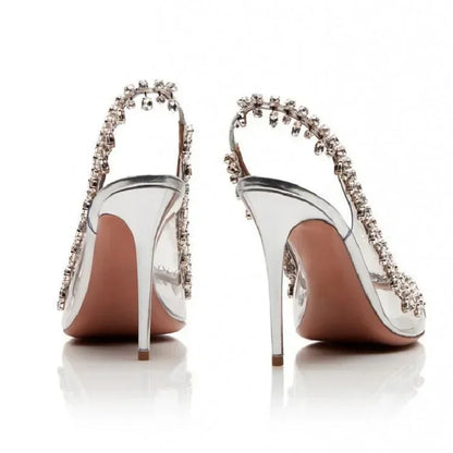 Silver Rhinestone Heeled Sandals