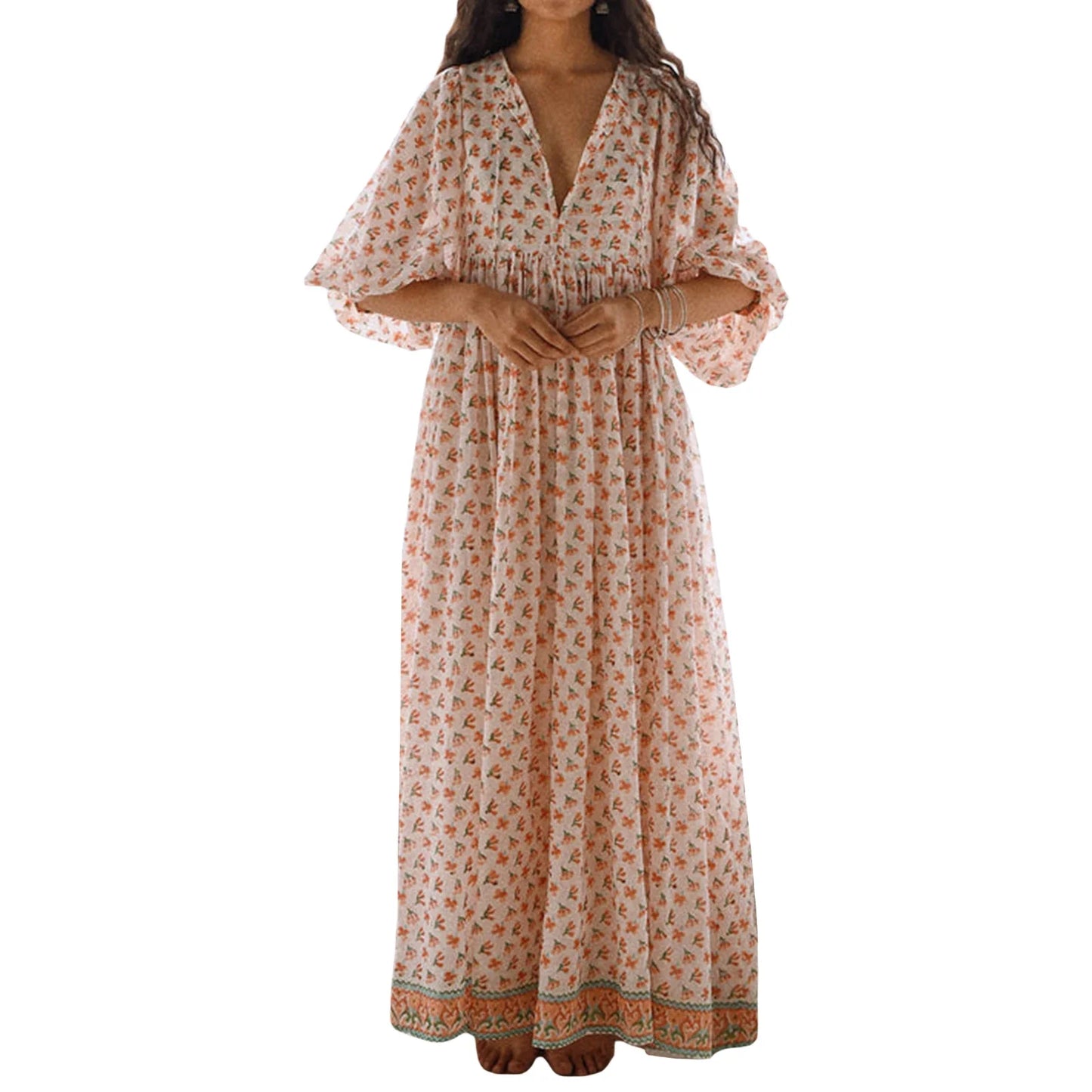 Floral V-Neck Swing Dress