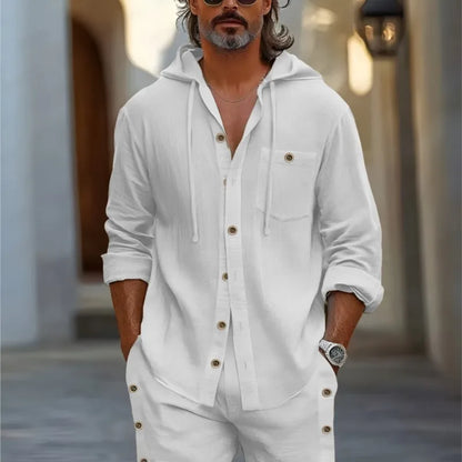 Hawaii Linen Hooded Shirt Shorts Set