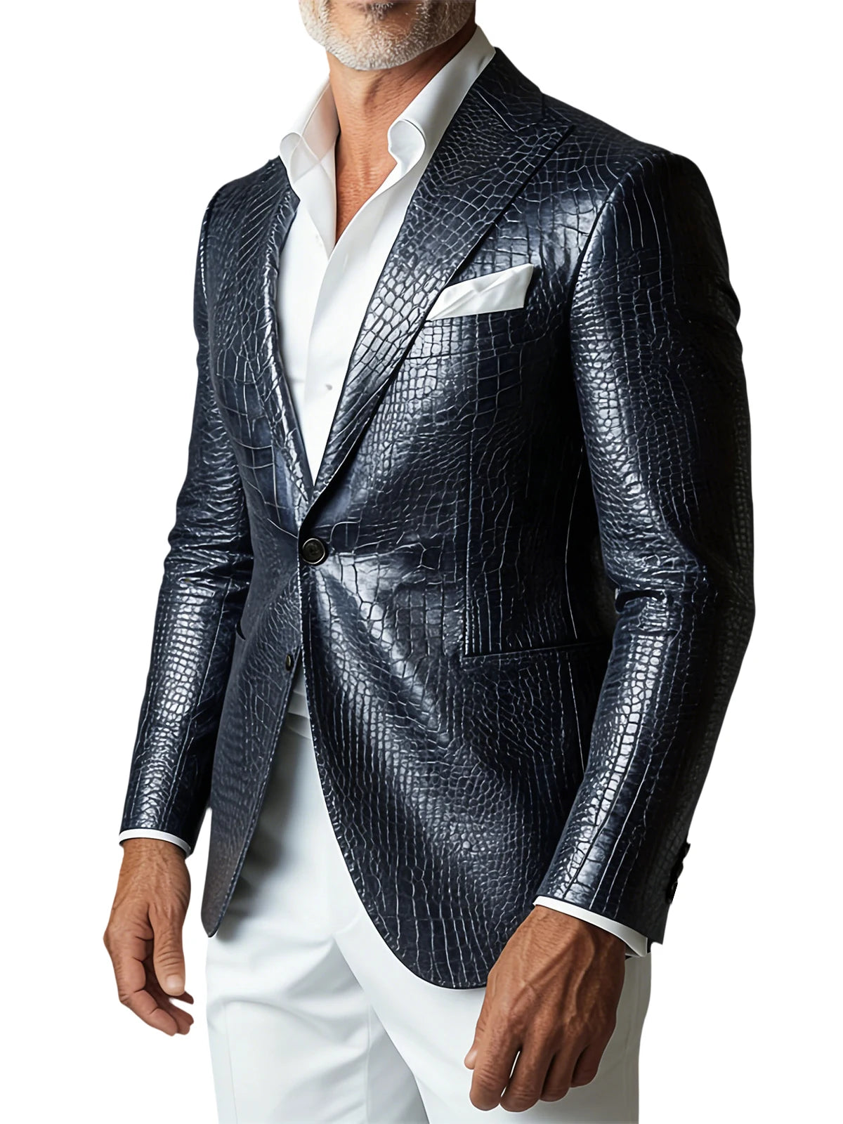 Crocodile PU Leather Suit Blazer