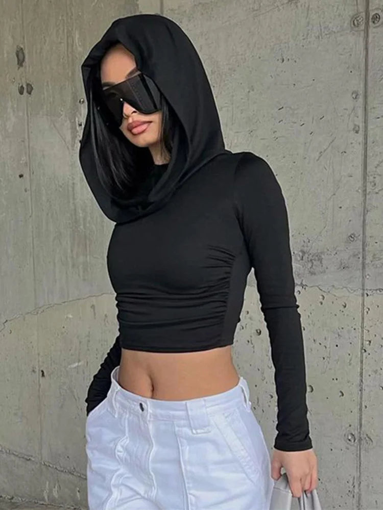 Hooded Long-Sleeve Crop Top