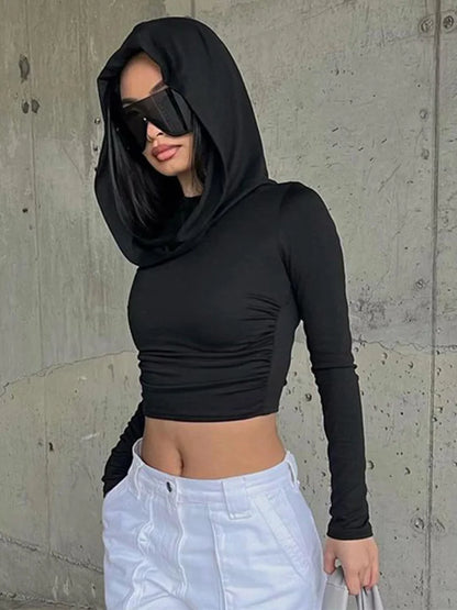 Hooded Long-Sleeve Crop Top