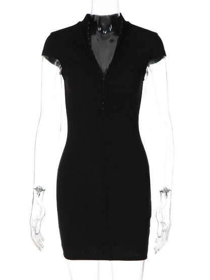 Turtleneck Button-Front Mini Dress