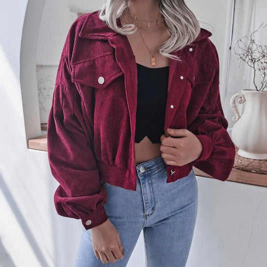 Lantern Sleeve Corduroy Jacket