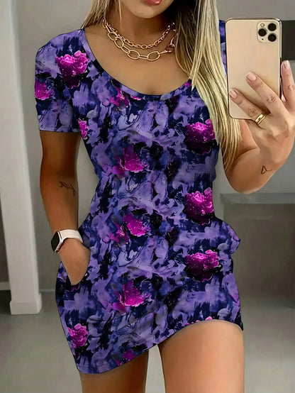 Floral Short-Sleeve Pocket Dress