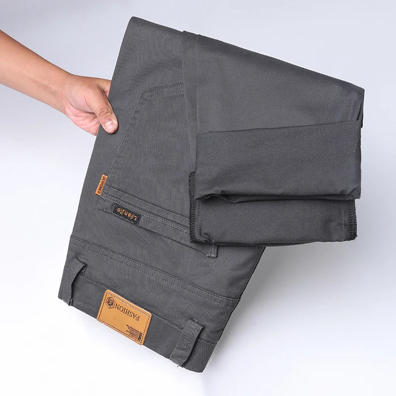 Cotton Solid Slim Straight Trousers